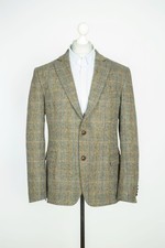 Harris Tweed Atelier Torino Wool Beige Olive Men's Blazer Jacket Coat Size 54
