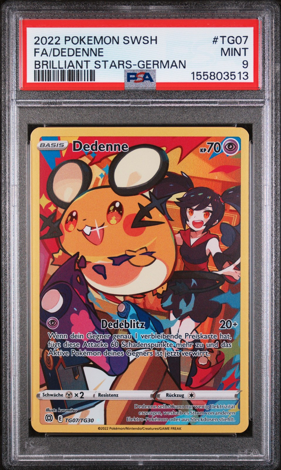 2022 POKEMON SWORD & SHIELD BRILLIANT STARS GERMAN #TG07 FULL ART/DEDENNE PSA 9
