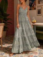 Anthropologie BHLDN Joni Silk Lace Maxi Dress Gown Green