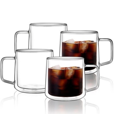 CNGLASS 15oz(4-pack) Double Walled Glass Coffee Mugs,Large Insulated Glass Mu...