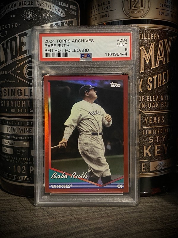 George Herman Babe Ruth PSA 9 BOOKEND 01/50 2024 Topps Archives Red Hot Foil