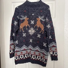 Eagles Eye Vintage Sweater Buck Deer Snowflakes Wool Pullover L