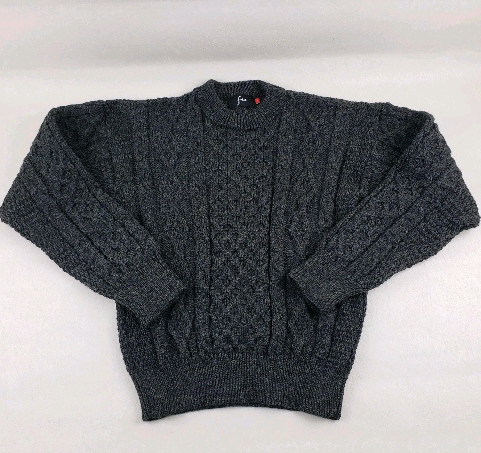 Fia Irish Aran Wool Sweater Women's Small Gray Cable Knit Pullover