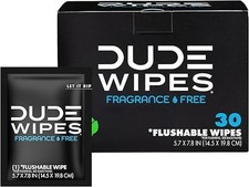 DUDE Wipes On-The-Go Flushable Wipes - 1 Pack, 30 Count - Unscented Extra-Large