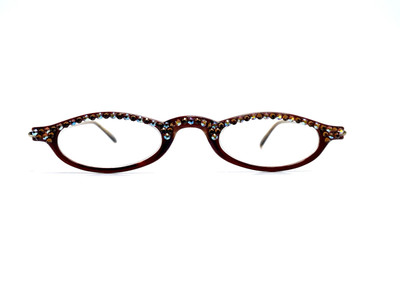 Jimmy Crystal Brown Clear Almond Reading Glasses +1.50 Swarovski Crystal Studded