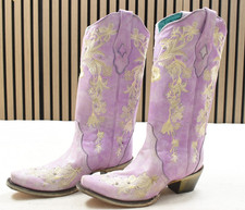 Corral Ladies Lilac Flowered Embroidery Crystals Studs Size 9 M A4241 Cowgirl