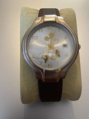Disney Time Works Mickey Mouse Uhr Vintage Goldfarben Gehäuse Top Funktioniert