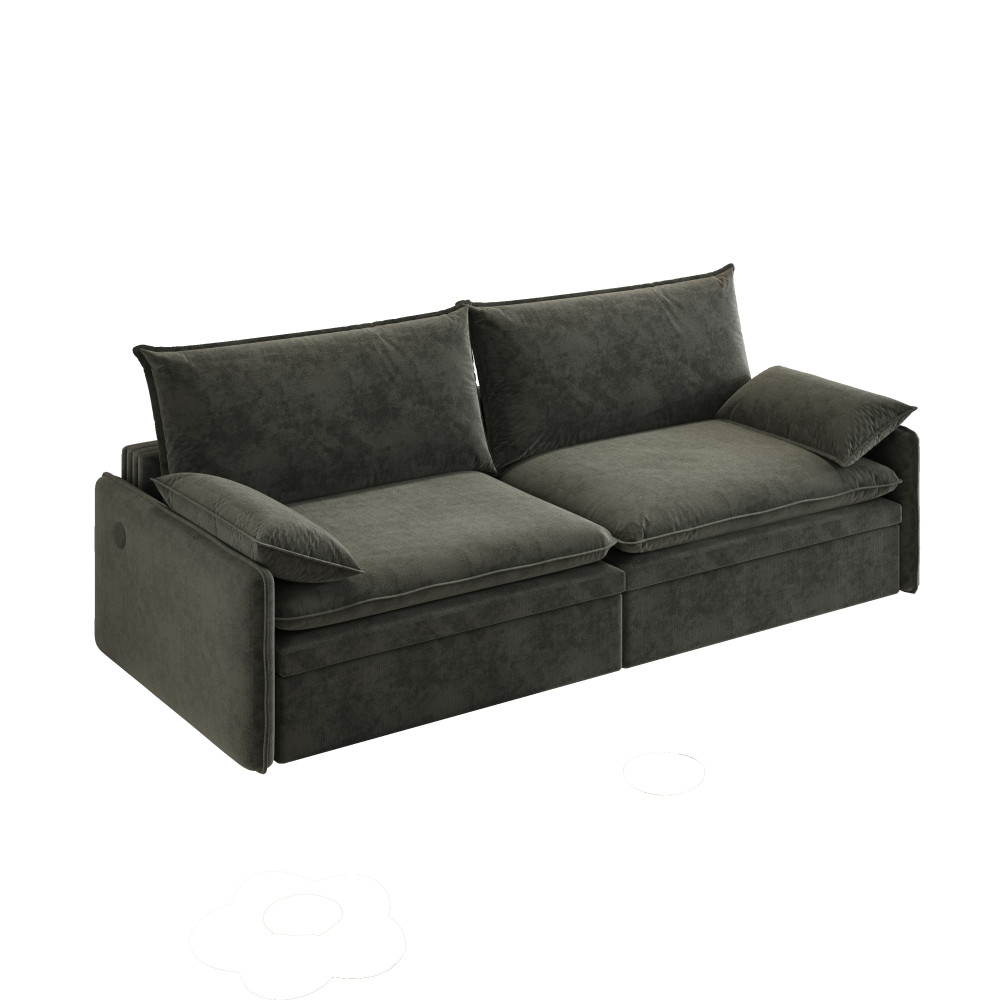 4-Seat Convertible Sleeper Sofa Bed w/ Storage & USB, Dark Grey