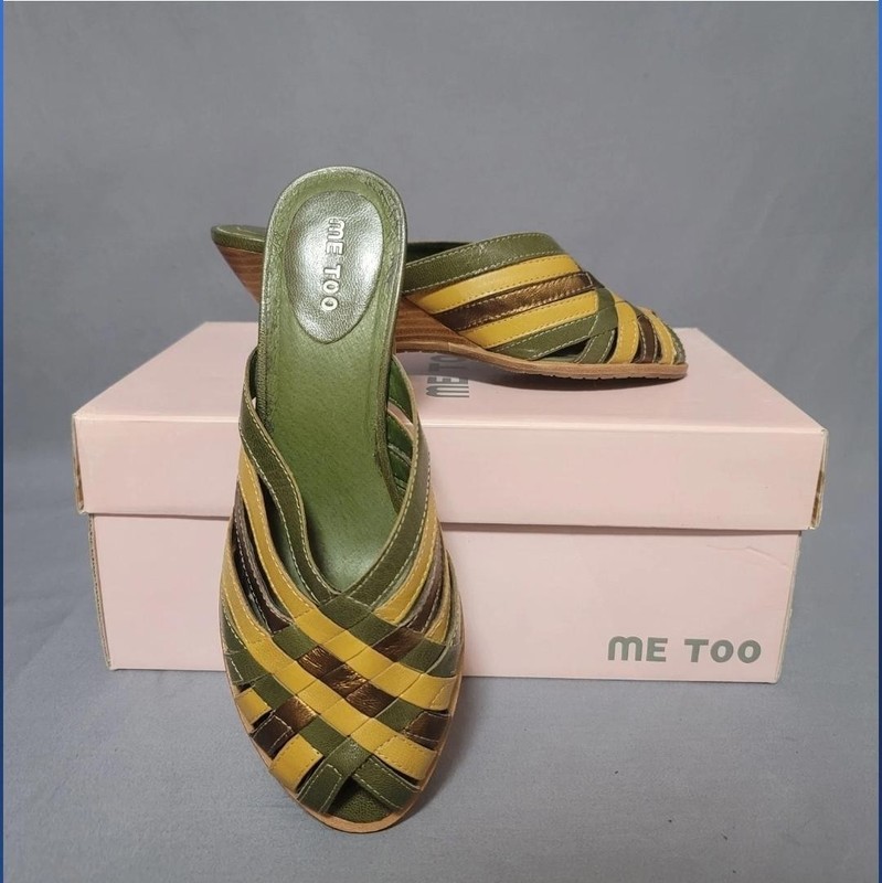 Basket Weave Style Slip On in Green & Gold Soft Calf Leather,  Size 6M
