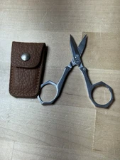 INOX DEPOSE FOLDING SEWING SCISSORS -Made in FRANCE - NEW IN LEATHER CASE