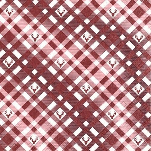 20 Servietten Plaid With Deers Red Hirsche Karo Rot Muster Tischdeko 33X33Cm-image
