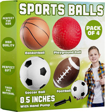 8.5  Sports Balls for Kids  Toddlers - Pack of 4 Rubber Inflatable Multi-S...