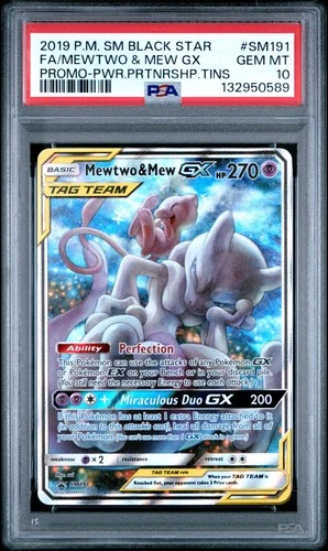 2019 POKEMON SM BLACK STAR PROMO #SM191 FULL ART/MEWTWO & MEW GX PSA 10
