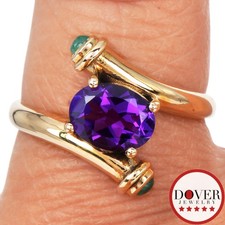 Estate Amethyst 1.36ct Emerald 9K Yellow Gold Bypass Band Ring 2.5 Gr NR