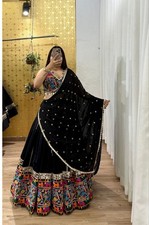 Unique French Crape Silk Lehenga Choli With Black Dupatta For Navratri Special