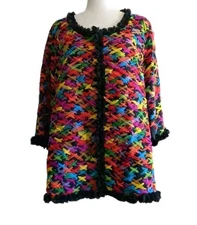Michael Simon Sz XL Fabulous All Ribbon Mesh Lace Art-to-Wear Cardigan Sweater