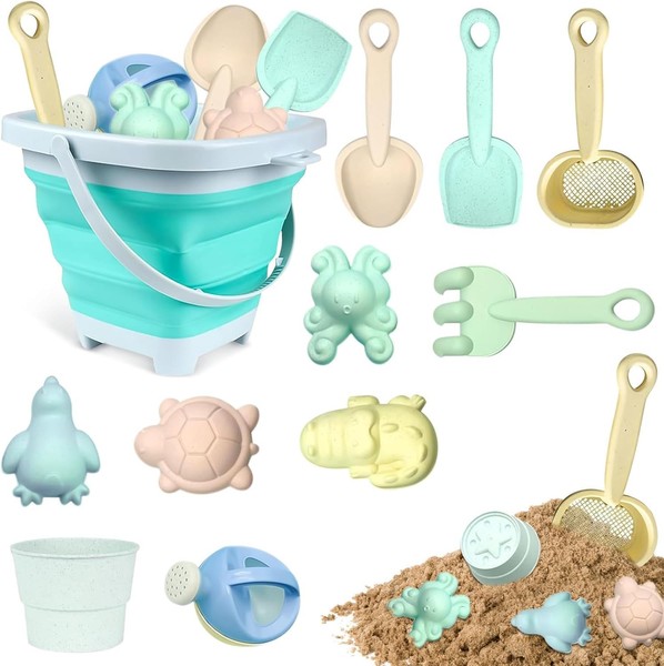 Sandspielzeug Set 11 Teile Silikon Eimer Schaufel FöRmchen FüR Kinder Blau-image