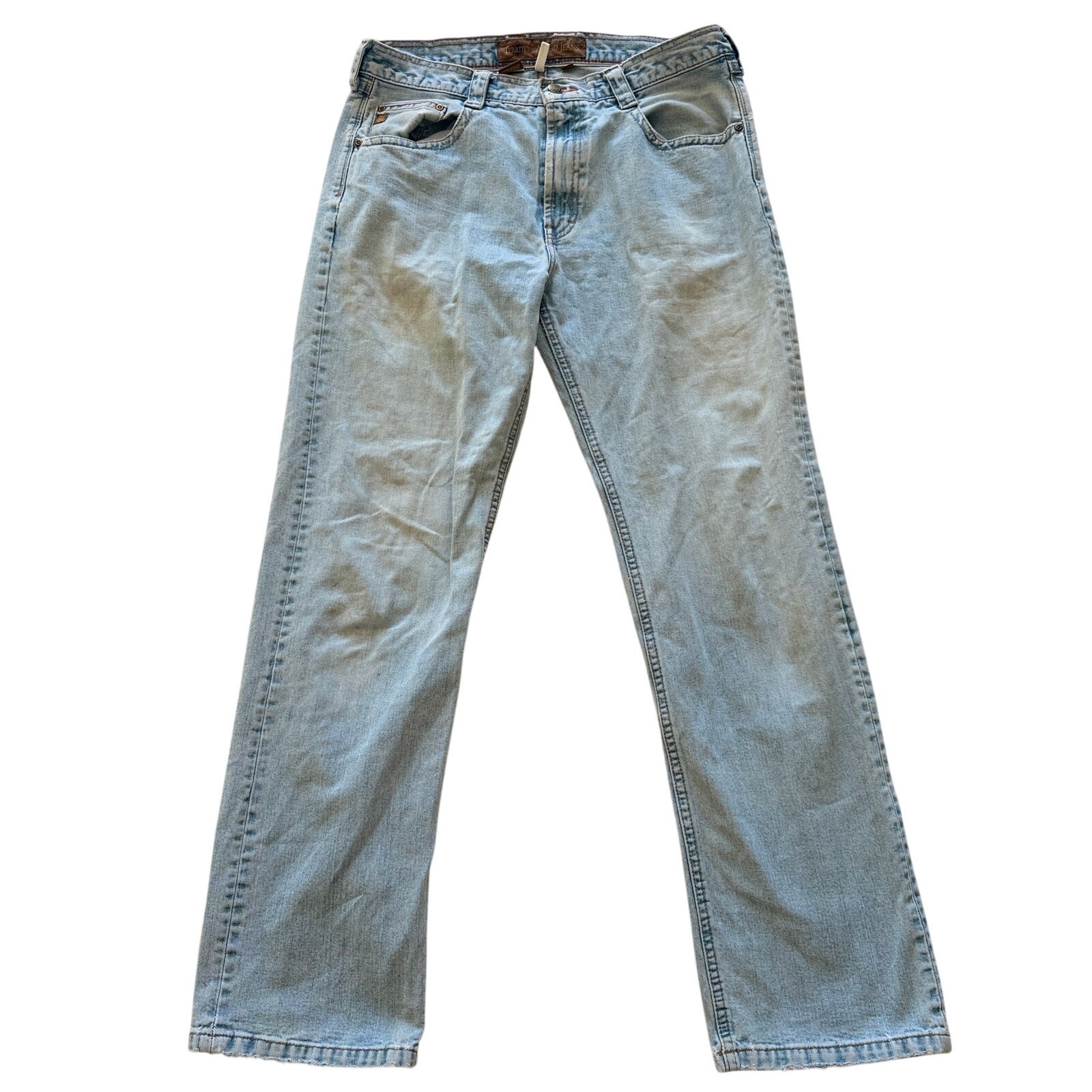 Territory Ahead Jeans Mens 34 x 34 Blue Relaxed Straight Light Wash Rigid Denim