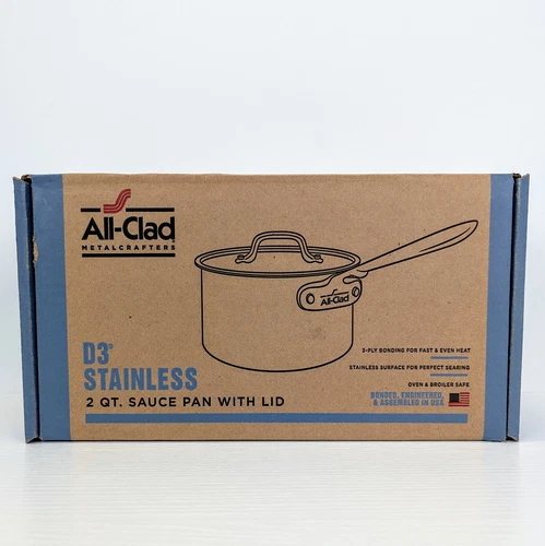 All Clad D3 2 qt Polished 3-ply Stainless Steel Saucepan with Lid in Box