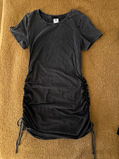 PINK Gray Solid T-Shirt Dress Bodycon Ruched Drawstring Stretch Crew Neck L
