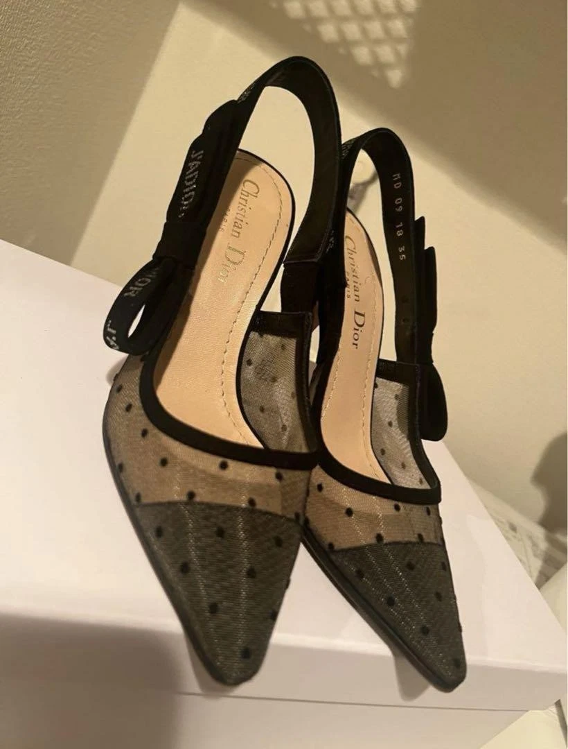Escarpins Christian Dior Dot Slingback talons noirs US6 authentique du Japon RA