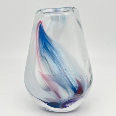 Vtg Lisa R. Rowe Hand Blown Studio Art Glass Vase 4.75  Tall Signed 6/96 Heavy