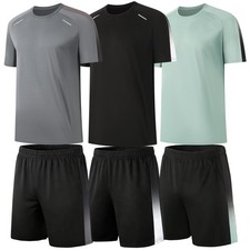 Men's 3 Pack Shirts Shorts Pockets Quick Dry Gym Athletic Clothes Workout Run...