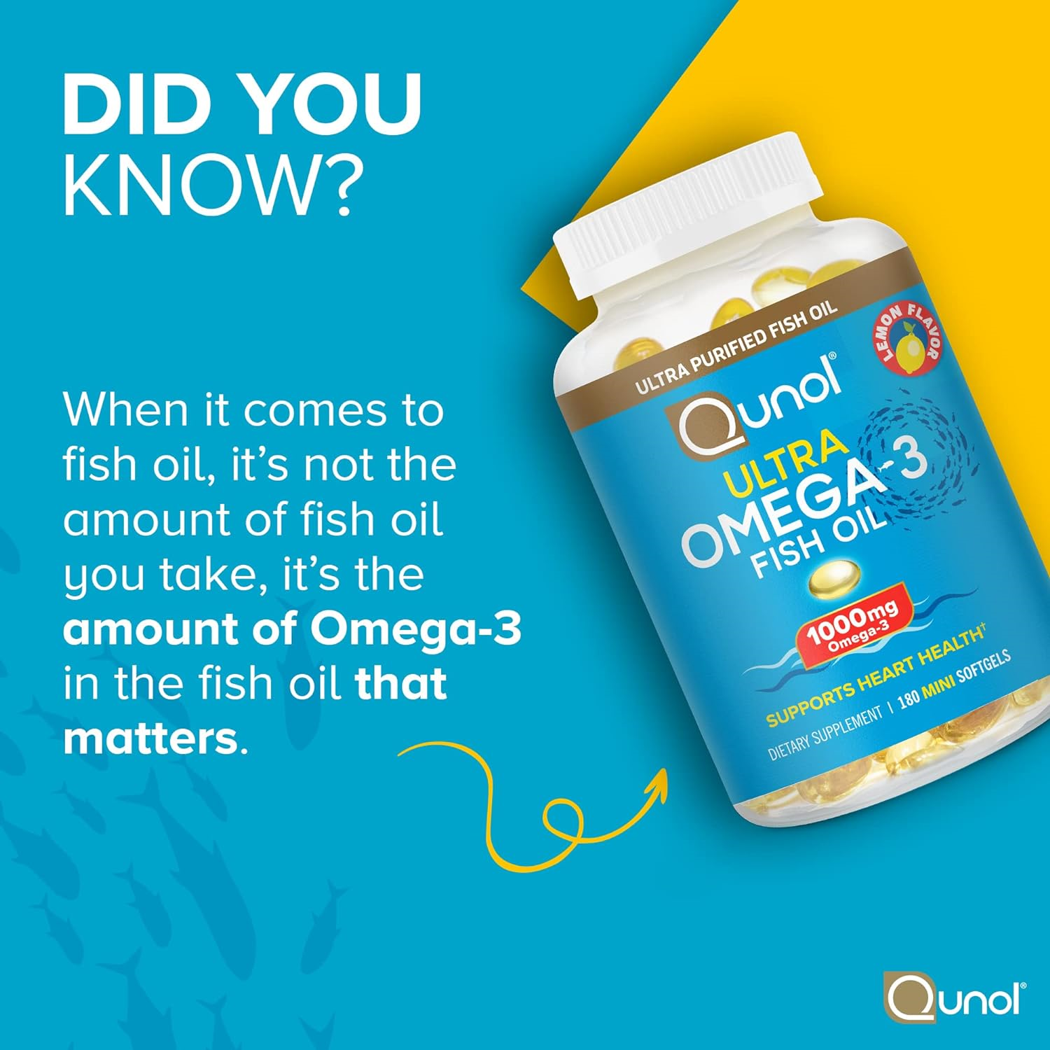 Fish Oil Mini Softgels Qunol 1000mg Omega 3 EPA + DHA Ultra Pure