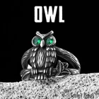 Sculpt Rings™ Owl Wisdom Ring – Stainless Steel Owl Ring with Green Gem Eyes