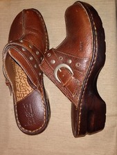 womens brown leather clog b.o.c. with metal buckle strap/ no box