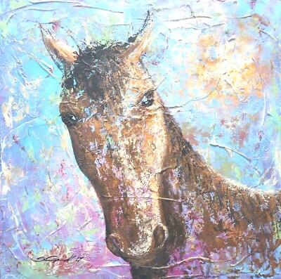 HORSES Original Signed Painting  Steven Graff ''Copper Lead'' 16x16 gallery wrap