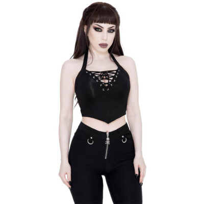 Killstar Gothic Goth Punk Neckholder Halter Crop Top - Axel Schnürung
