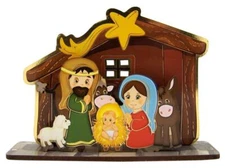 Small Wood Stable Nativity Scene Figurine 3 5/8 Inch