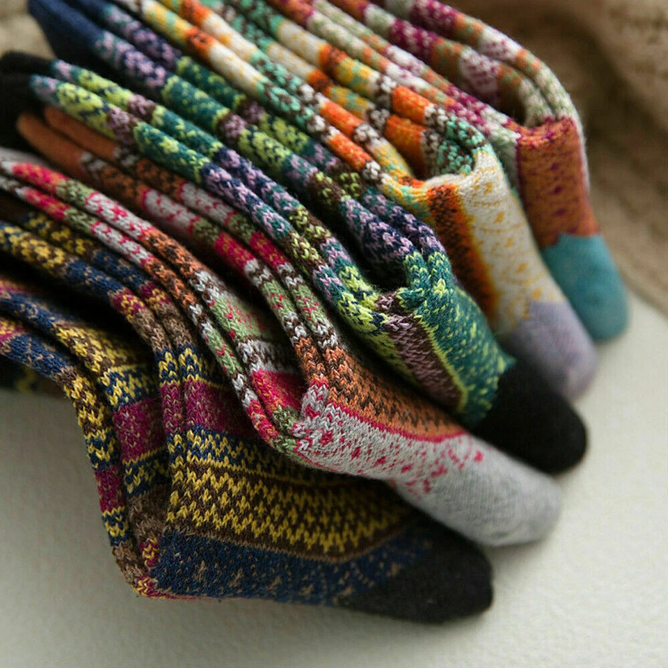 5 Pairs Womens Thick Socks Wool Thermal Warm Knitting Nordic Ladies Socks Winter - Image 4 of 4