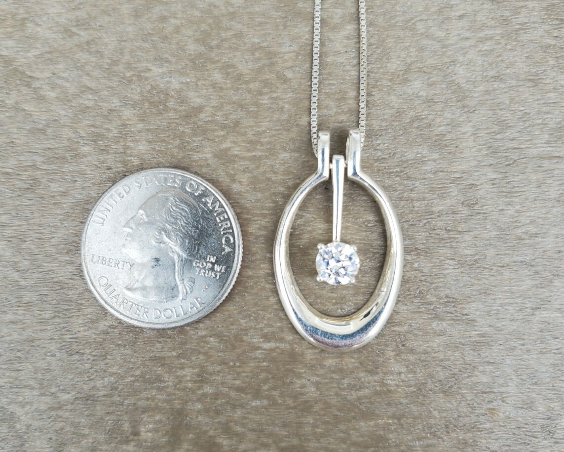 Sterling Silver Solitaire Hoop Dangle Pendant Nec… - image 3