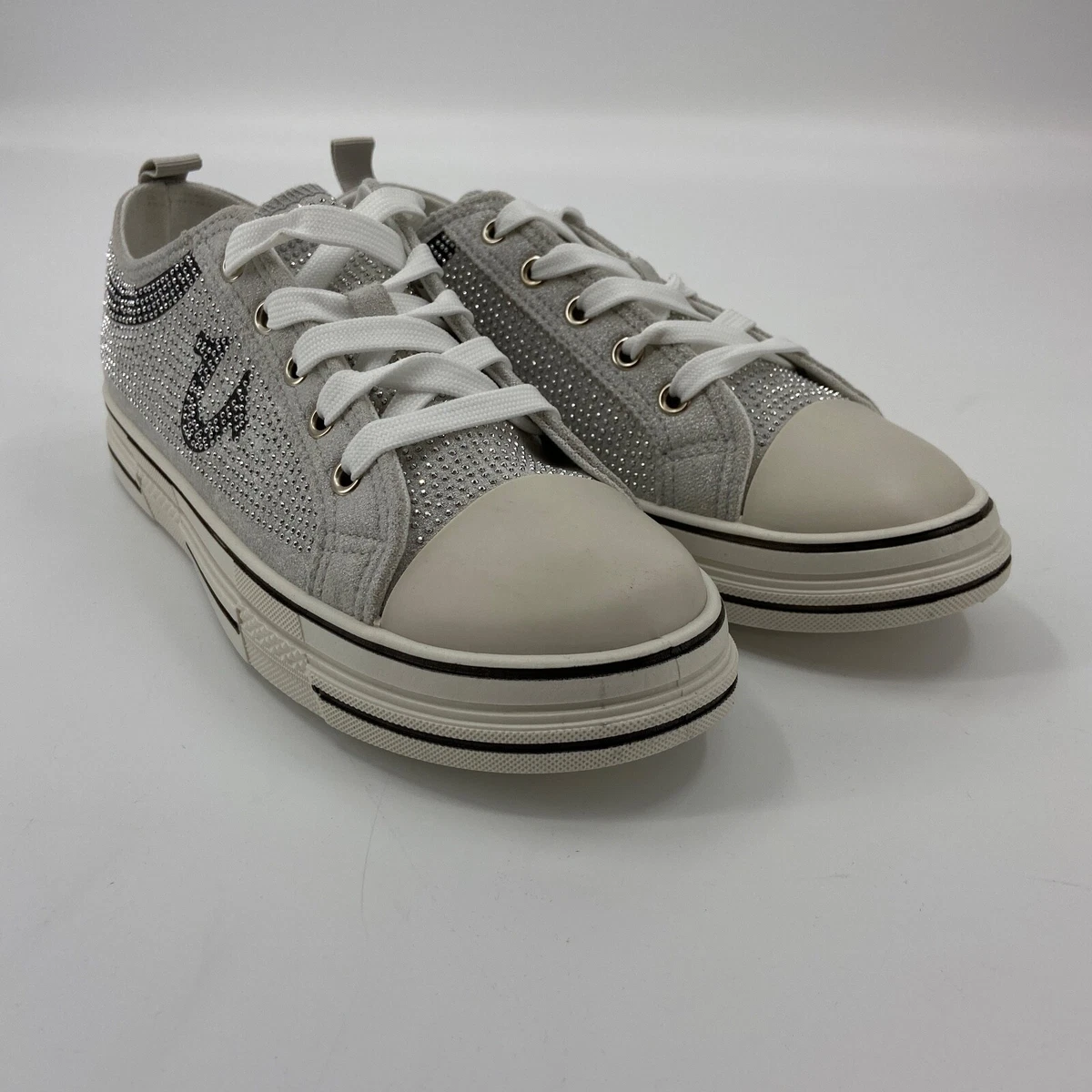 True Religion Shoes Women 7.5 Medium Gray White Bling Addilyn Lace