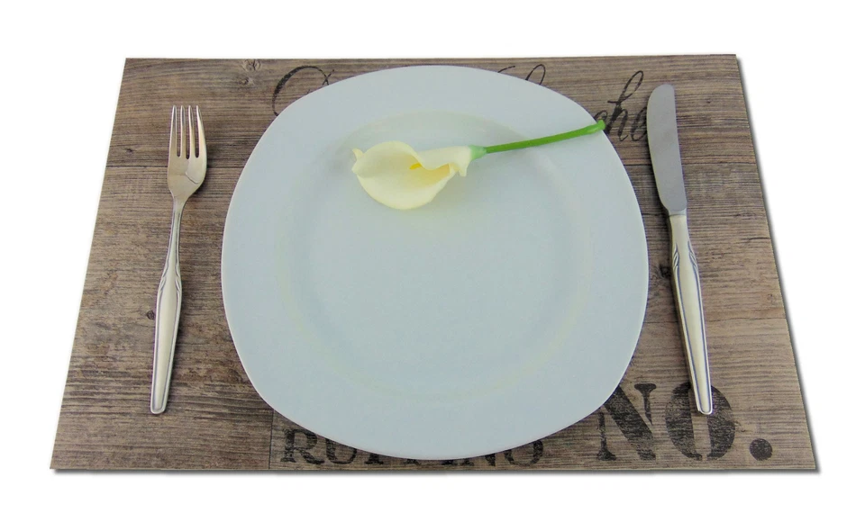 Premium Tischsets Holzoptik Weinkiste Grau-Braun PVC-CV Abwaschbar Kunststoff 🍴 - Bild 4 von 4