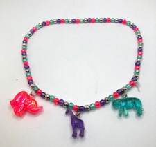 15" Kid's Bright Colors Necklace Bead with Jungle Animals Hanging Down JN34