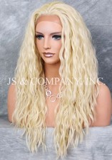 Human hair Blend HEAT OK Full Lace Front Wig Wavy Long NGFT Pale Blonde 613