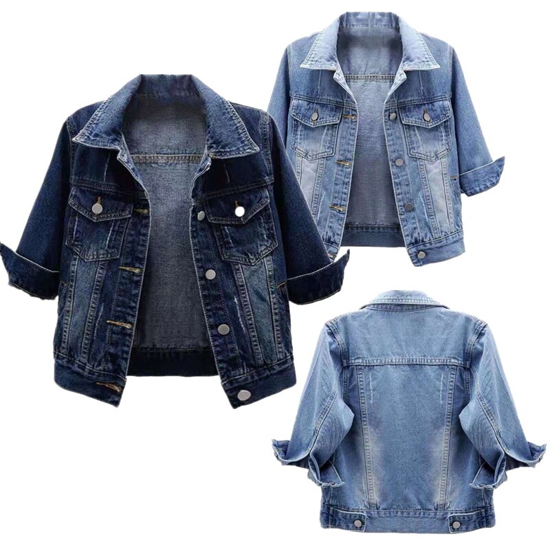 Womens Denim Jacket Coat Casual Turn-Down Collar Button-Down