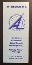 Air Lincoln, Inc. Timetable Effective April 26, 1982