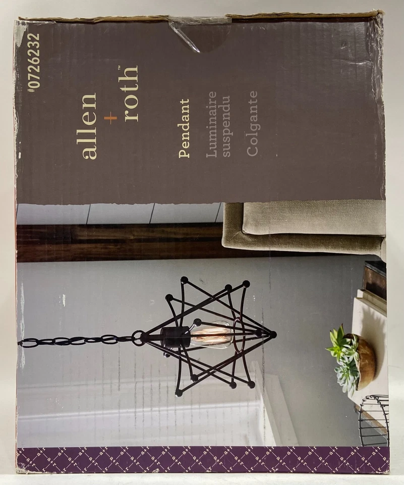 Lámpara colgante geométrica de bronce envejecido francés de campo/casa de campo Allen + Roth Nuevo de Lote Antiguo Foto 4 de 4