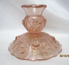 Fenton Iridescent Stretch Glass Candlestick Pair Pink Cabbage Roses Paper Lb NOS