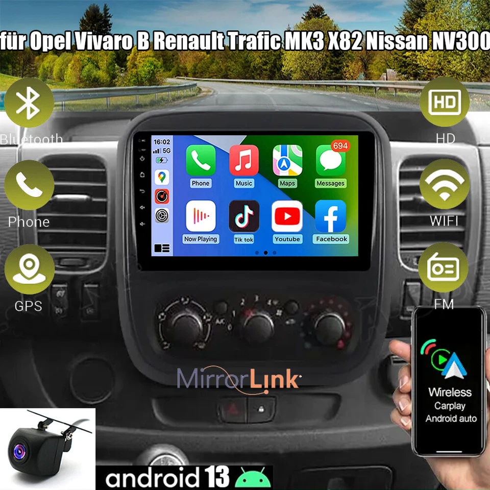 Für Opel Vivaro B Renault Trafic 3 Android 13 Autoradio GPS Navi WiFi mit Kamera - Bild 1 von 4