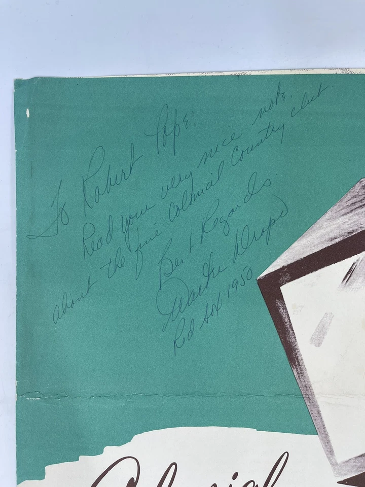 Walt Dropo 1950 Firmado Autografiado Menú Colonial En Lynnfield Massachusetts RARO Foto 3 de 4