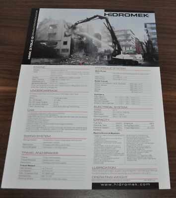 Hidromek HMK 370LC D Excavator Crawler Brochure Prospekt