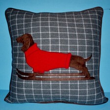Gray Skiing Dachshund Dog Throw Pillow NEW