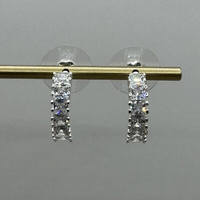 Made with Swarovski  crystals - Silver Tone huggie earrings