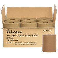 Paper Towel Roll Brown Soft Durable 1-Ply For Dispenser Use 800Ft. 6/case