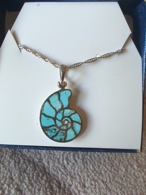 Stauer Fibonacci 925 Turquoise Nautilus Shell Necklace